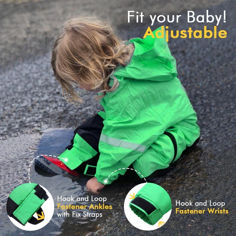 HAPIU Kids Toddler Rain Suit Muddy Buddy Waterproof Coverall,Green,18M,Upgraded - Image 3